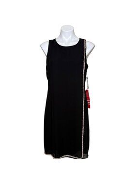 SL Fashions NY NWT Black Chiffon Overlay Cocktail Dress Rhinestones Size 10